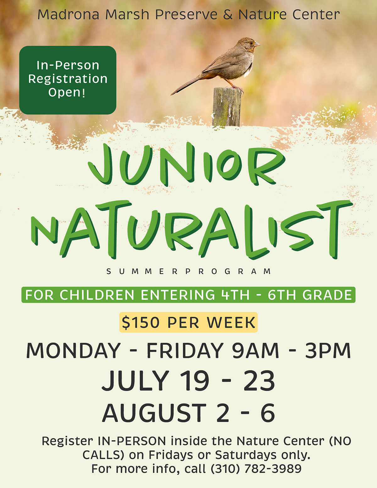 junior naturalist summer program for 4-6th graders