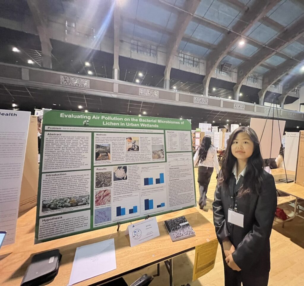 Grace Choi, West High School, stands with her research at the LA County Science Fair 2026