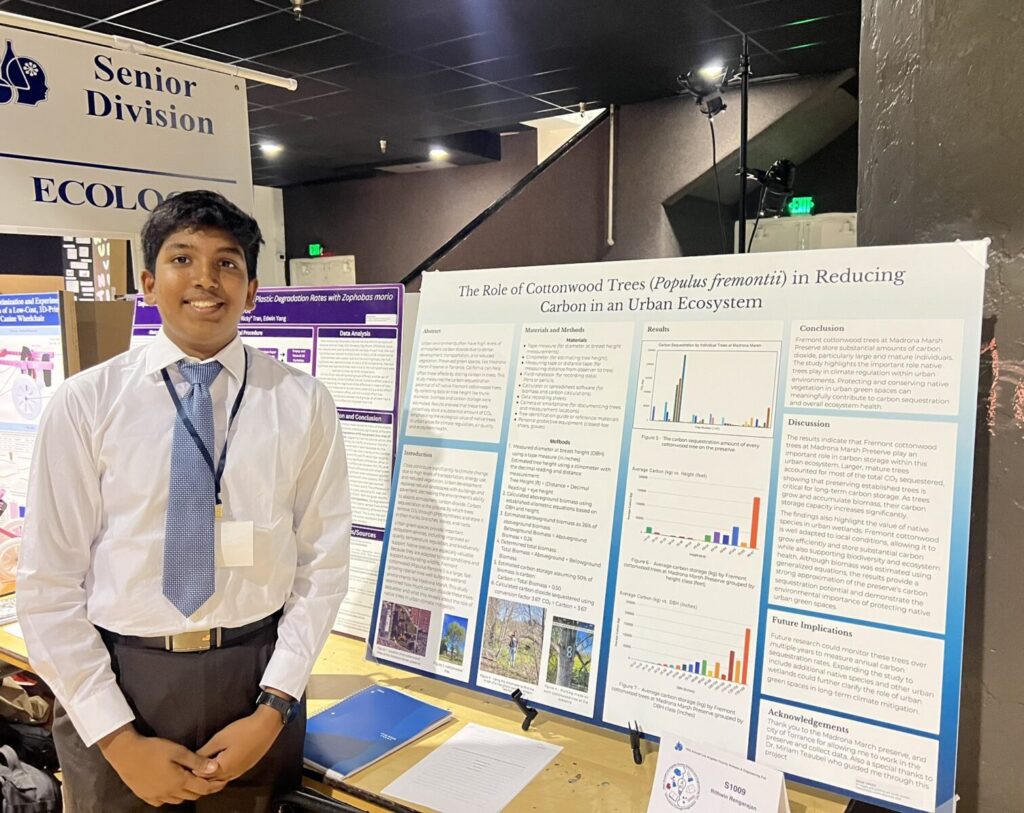 Rithwin Rengarajan presents research at the LA County Science Fair 2026
