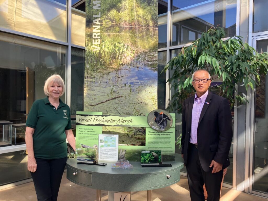 Suzan Hubert with Mayor Chen in the Nature Center