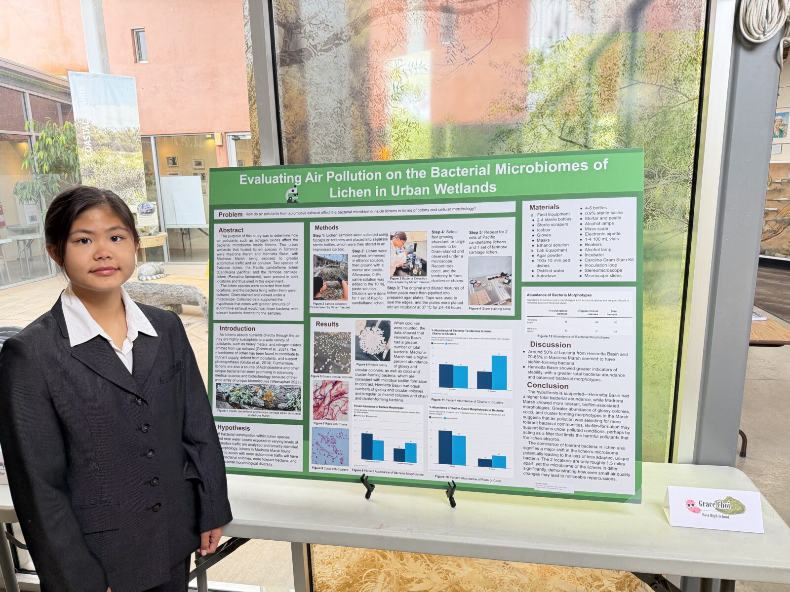 Grace Choi standing with her Expo display