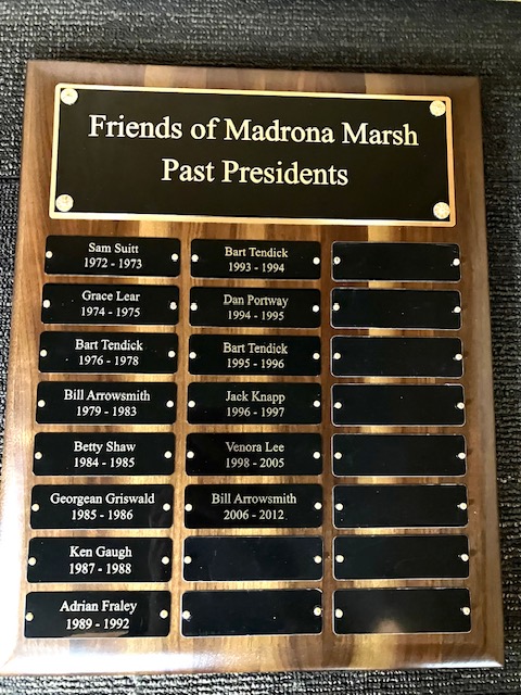 Plaque of Friends of Madrona Marsh Past Presidents
